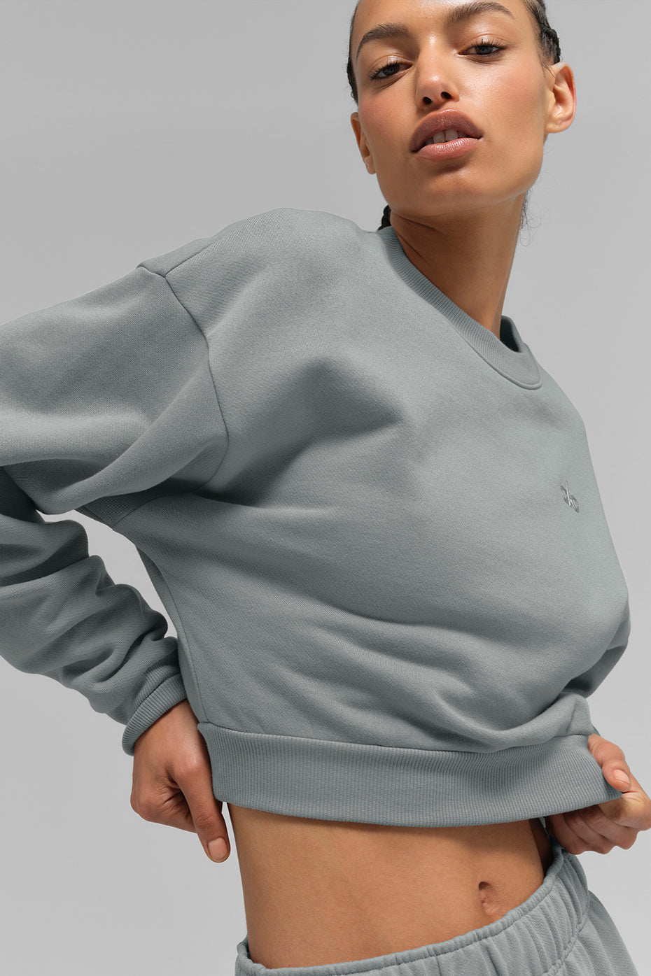 Cropped Accolade Crewneck — Lunar Grey