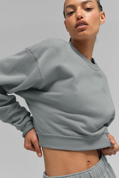 Cropped Accolade Crewneck — Lunar Grey