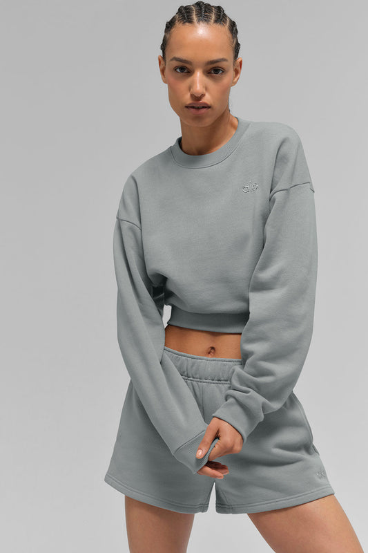Cropped Accolade Crewneck — Lunar Grey