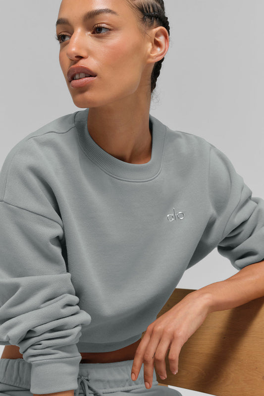 Cropped Accolade Crewneck — Lunar Grey