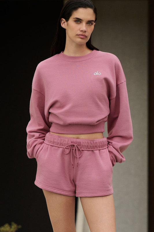 Cropped Accolade Crewneck — Pink Wild Rose