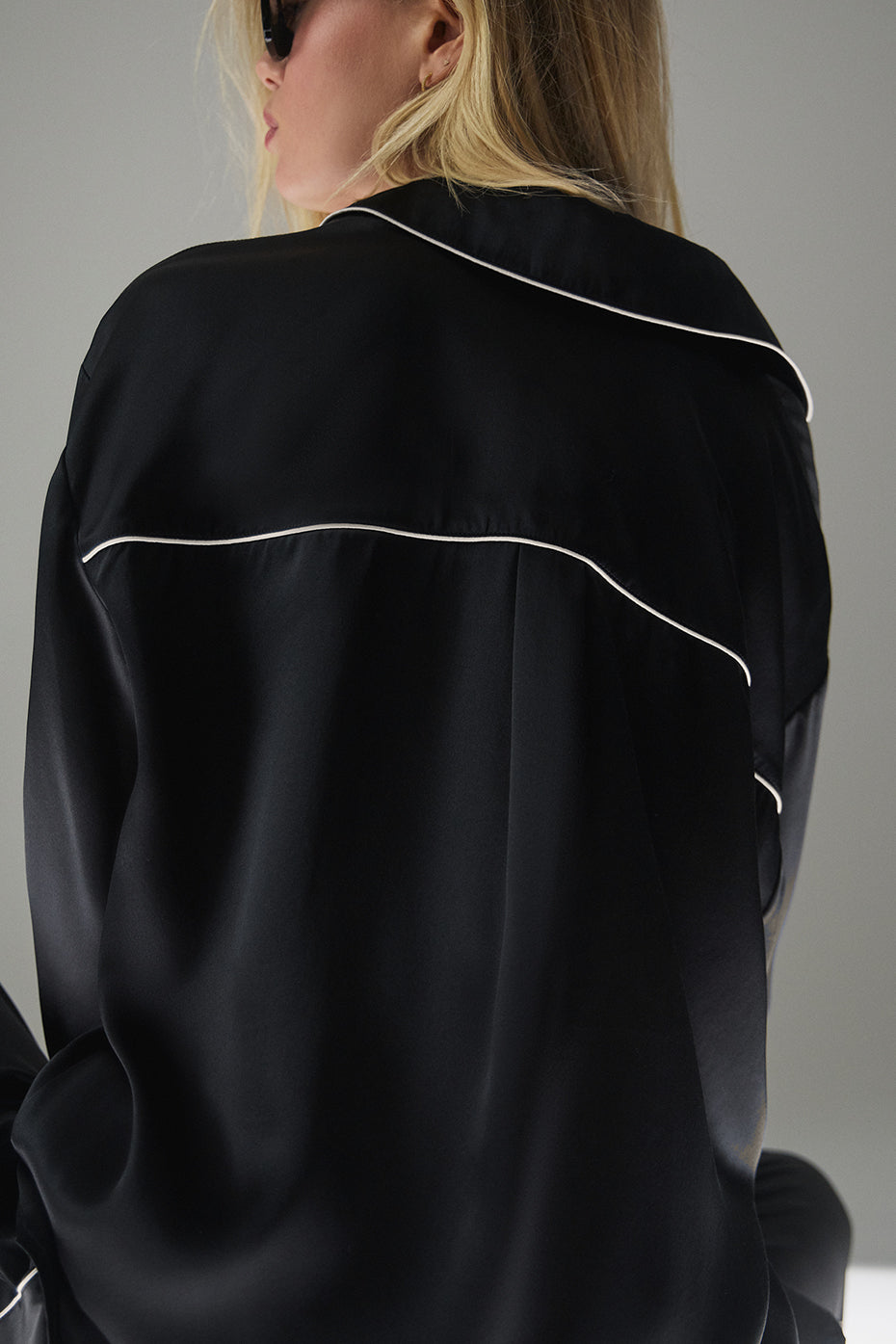 Courchevel Silk Button Down — Black/Ivory