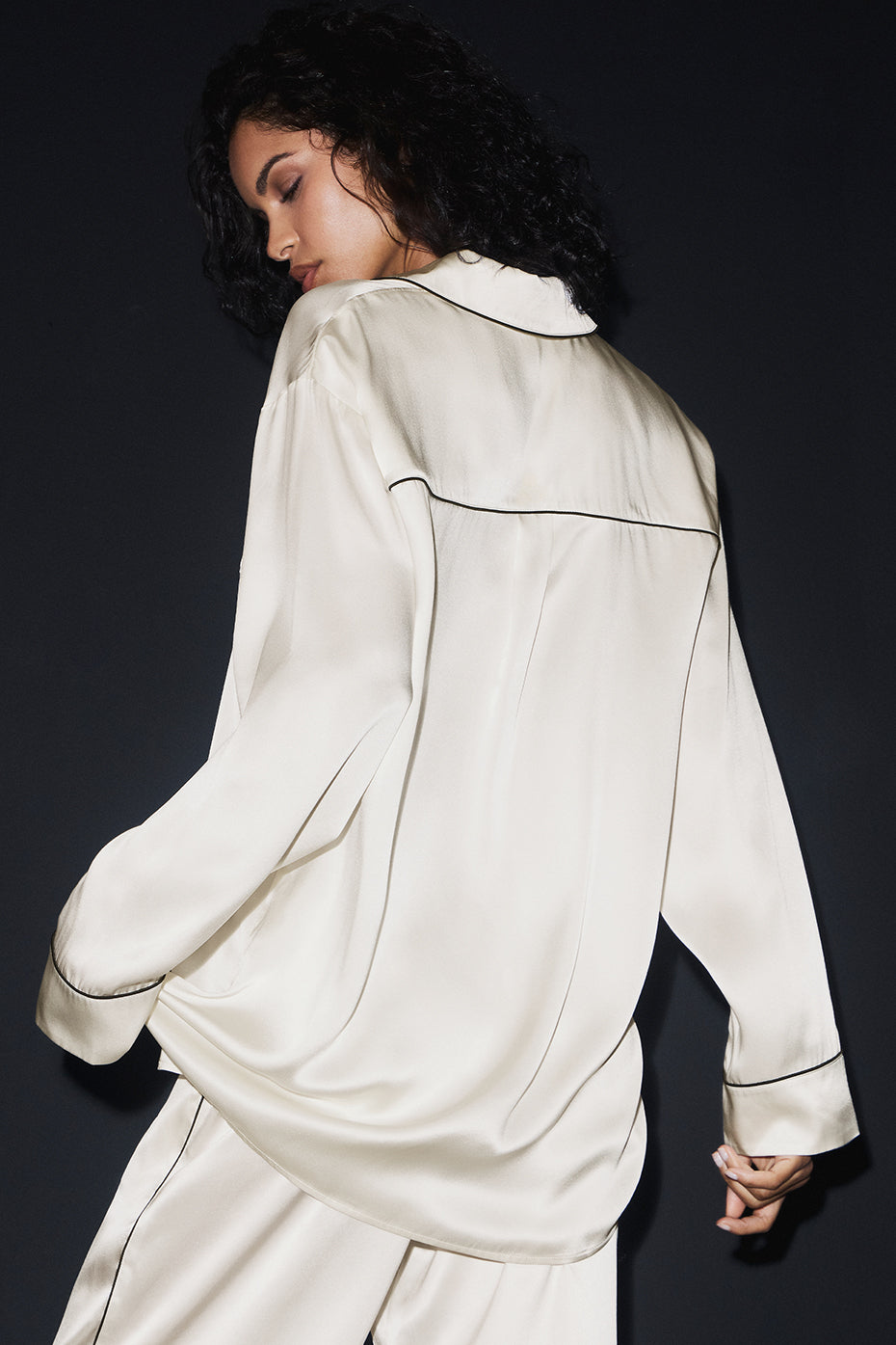 Courchevel Silk Button Down — Ivory/Black