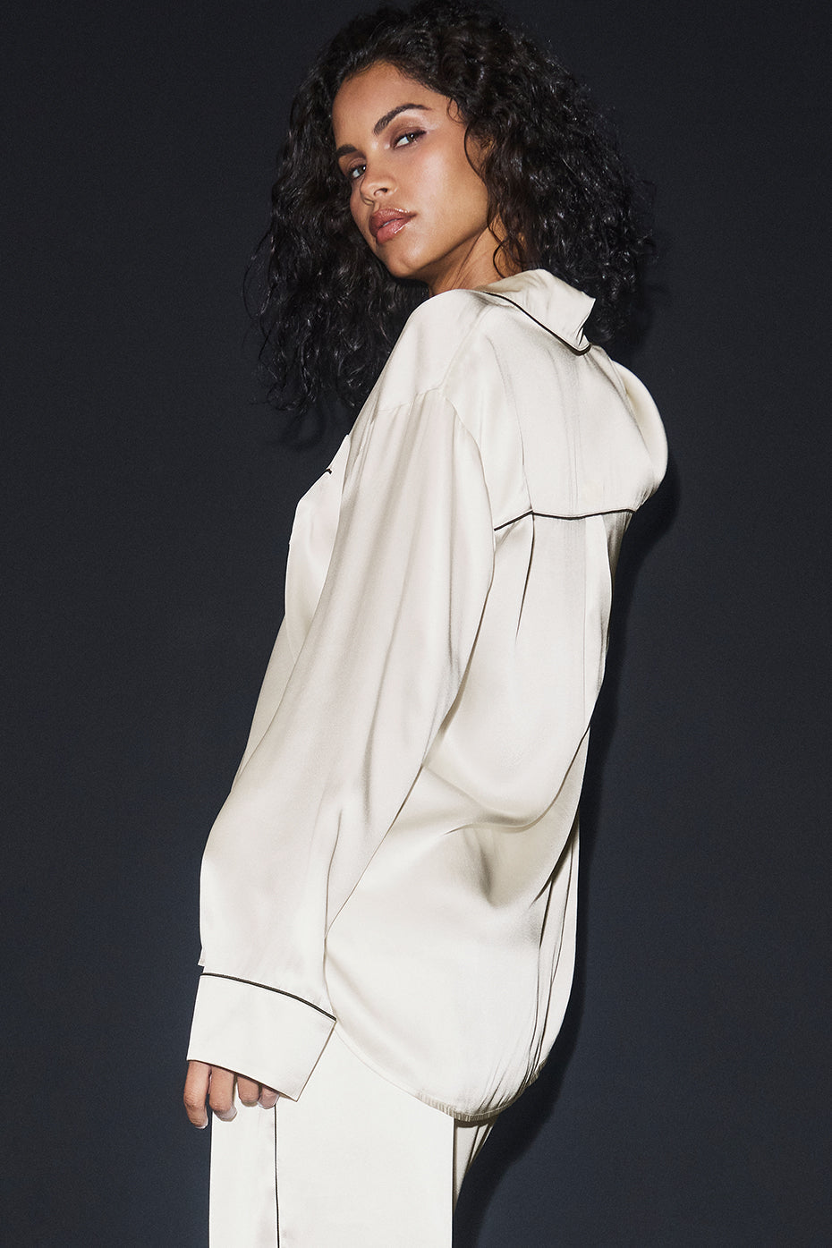 Courchevel Silk Button Down — Ivory/Black