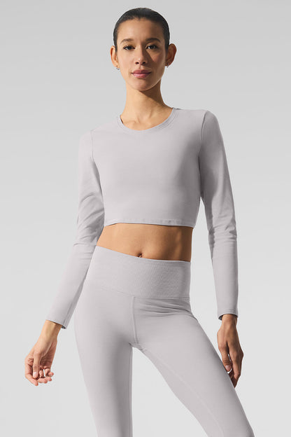Washed Alosoft Crop Finesse Long‑Sleeve — Grey Sky Wash