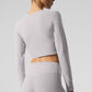 Washed Alosoft Crop Finesse Long‑Sleeve — Grey Sky Wash
