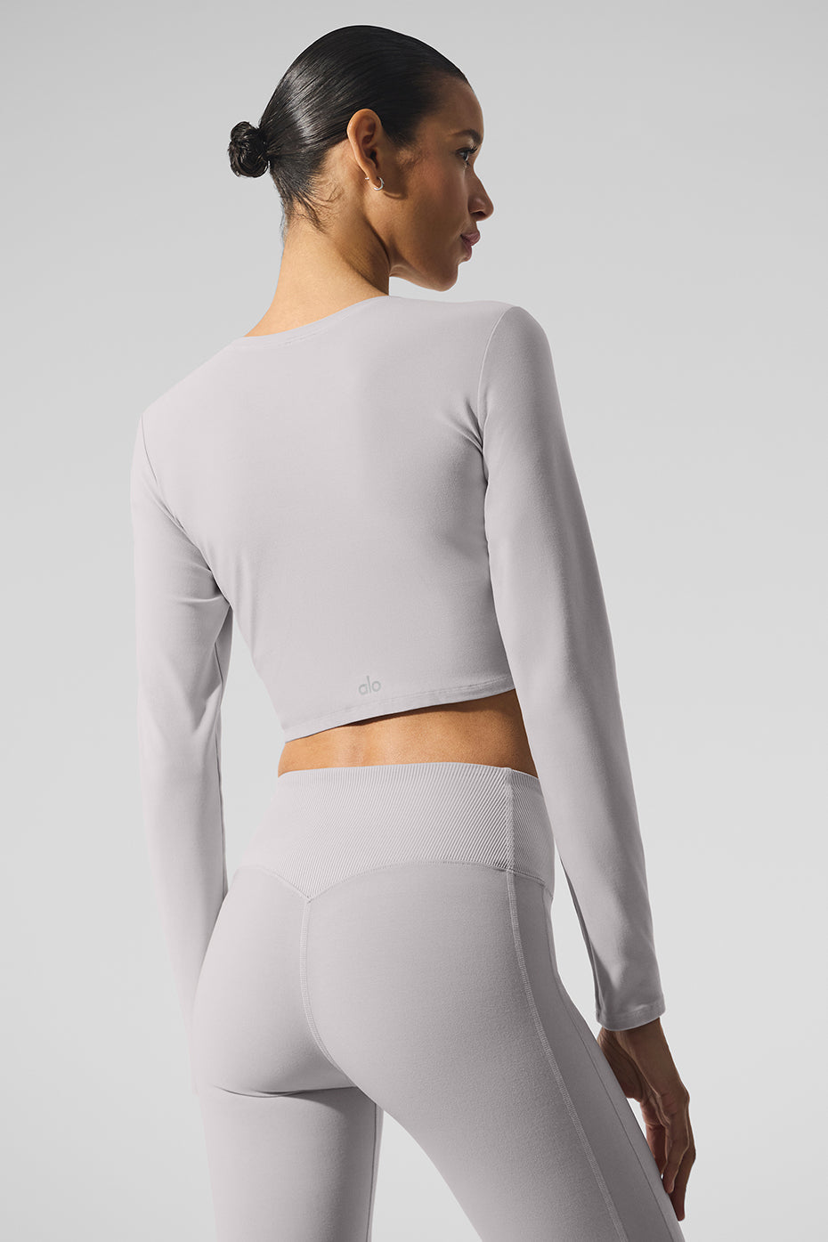 Washed Alosoft Crop Finesse Long‑Sleeve — Grey Sky Wash