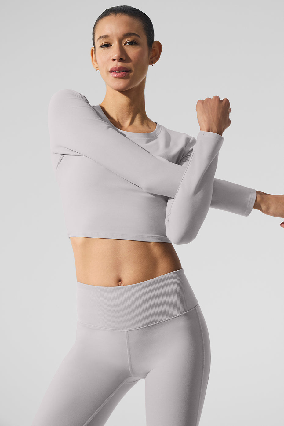 Washed Alosoft Crop Finesse Long‑Sleeve — Grey Sky Wash
