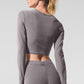 Washed Alosoft Crop Finesse Long‑Sleeve — Cool Grey Wash