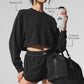 Cropped Sway Crew Neck Crew Sweatshirt — Black