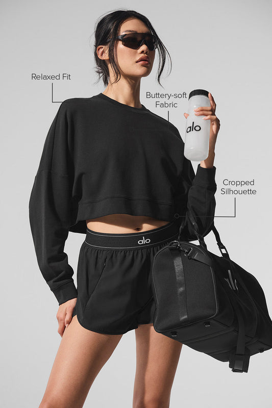 Cropped Sway Crew Neck Crew Sweatshirt — Black