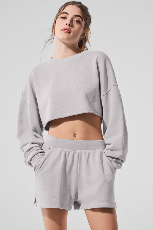 Washed Extreme Cropped Crew Sweatshirt — Grey Sky Wash