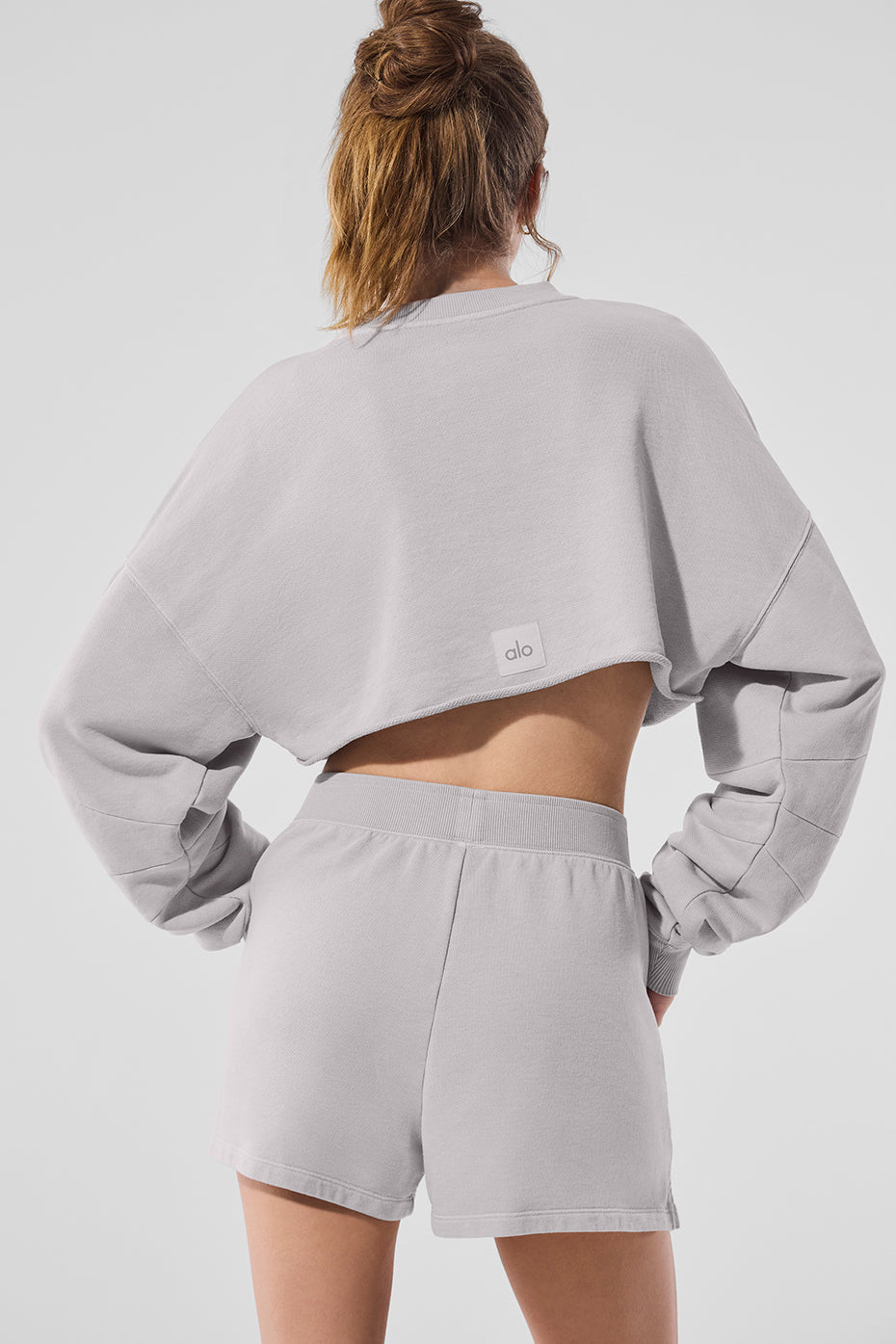 Washed Extreme Cropped Crew Sweatshirt — Grey Sky Wash