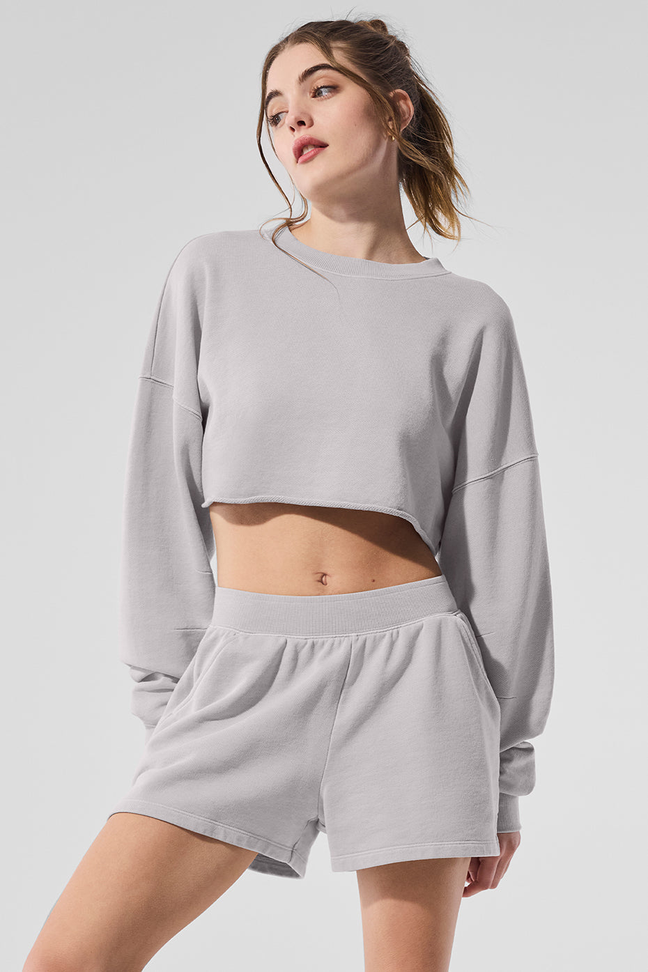 Washed Extreme Cropped Crew Sweatshirt — Grey Sky Wash