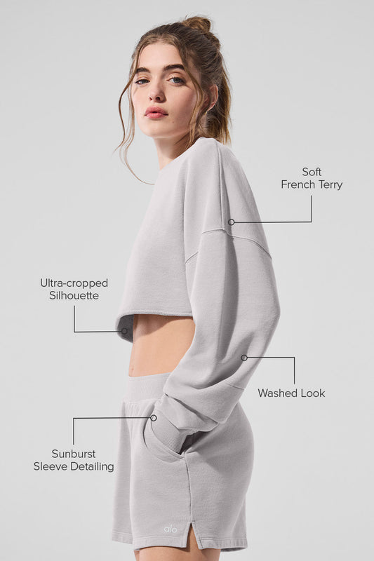 Washed Extreme Cropped Crew Sweatshirt — Grey Sky Wash