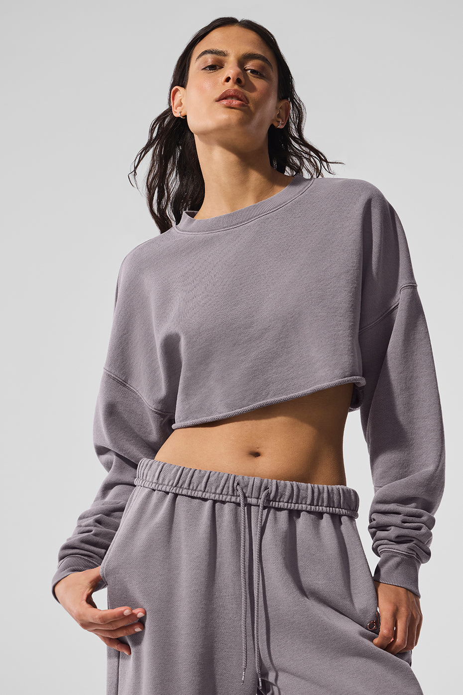 Washed Extreme Cropped Crew Sweatshirt — Cool Grey Wash