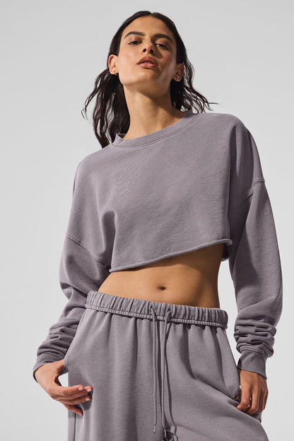 Washed Extreme Cropped Crew Sweatshirt — Cool Grey Wash