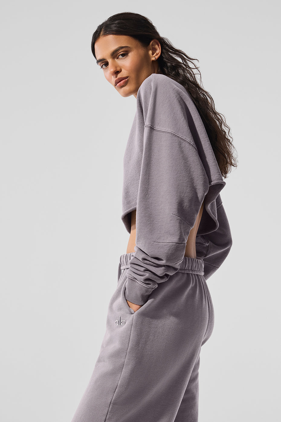 Washed Extreme Cropped Crew Sweatshirt — Cool Grey Wash