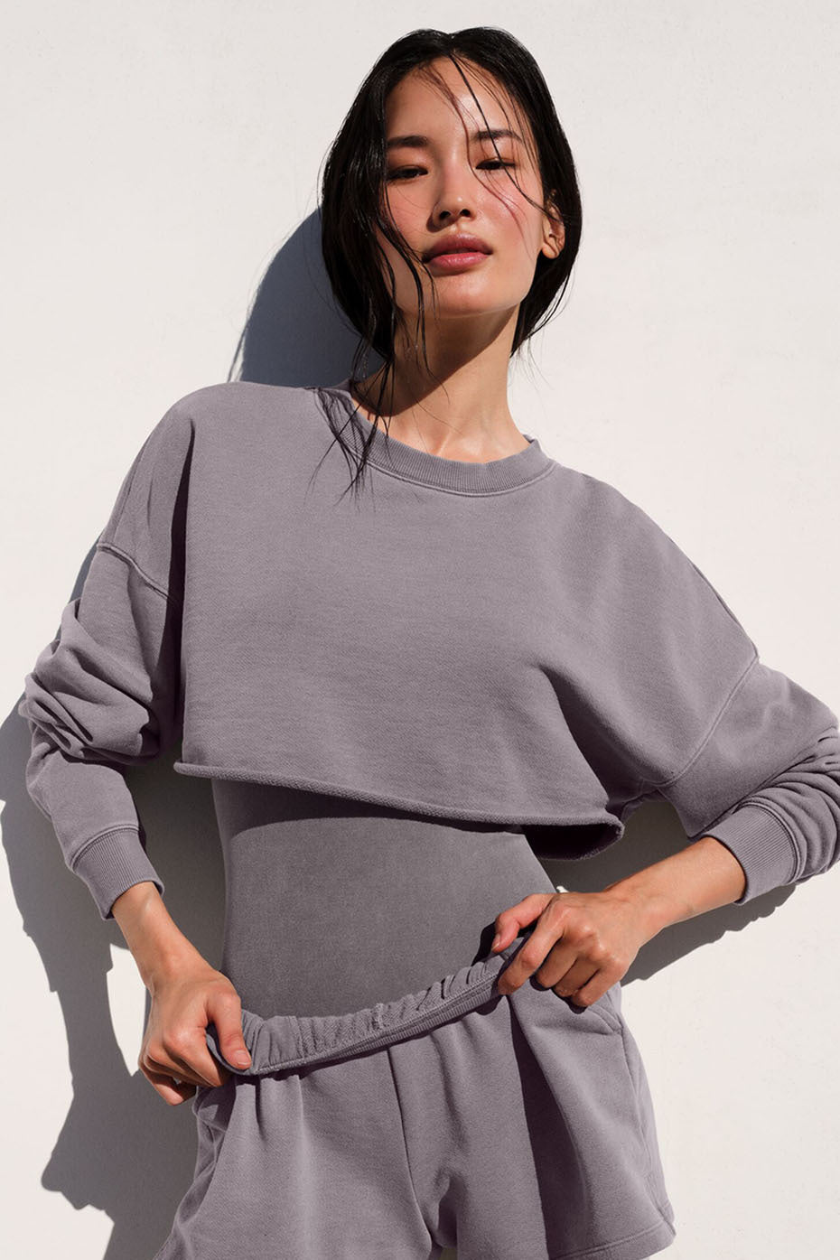 Washed Extreme Cropped Crew Sweatshirt — Cool Grey Wash