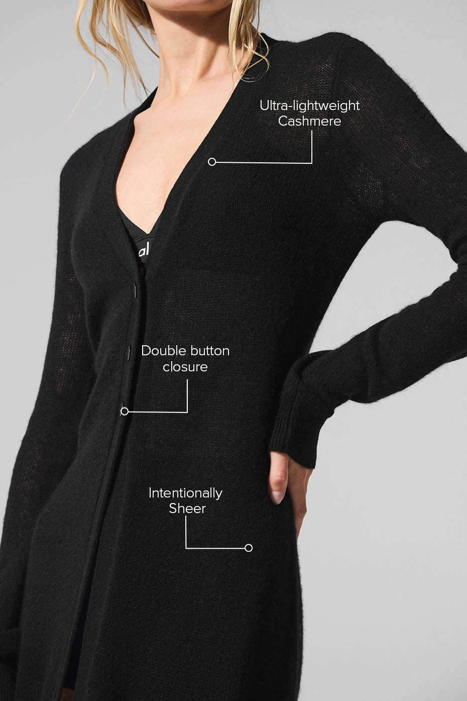 Sheer Cashmere Long Cardigan — Black