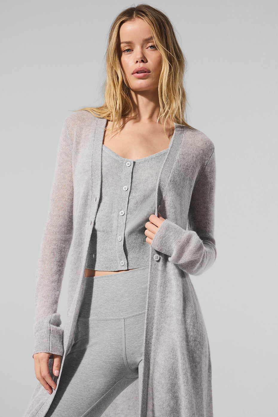 Sheer Cashmere Long Cardigan — Athletic Heather Grey