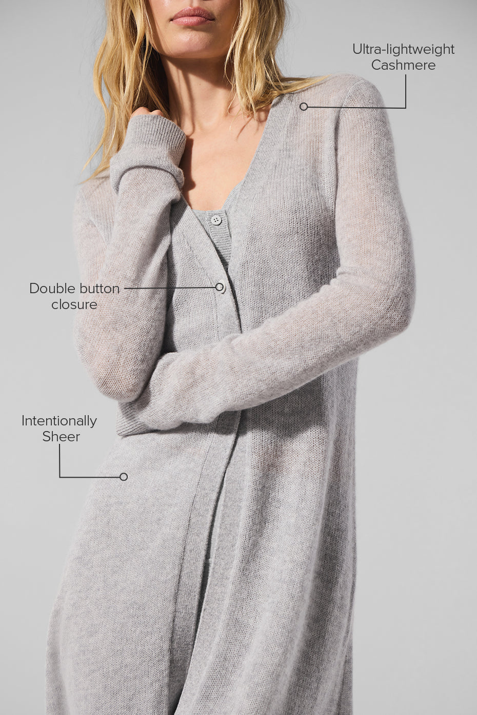 Sheer Cashmere Long Cardigan — Athletic Heather Grey