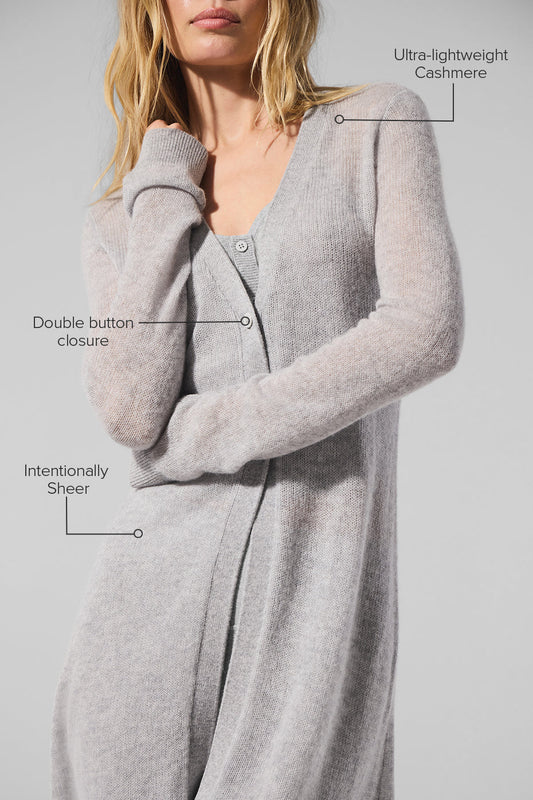 Sheer Cashmere Long Cardigan — Athletic Heather Grey