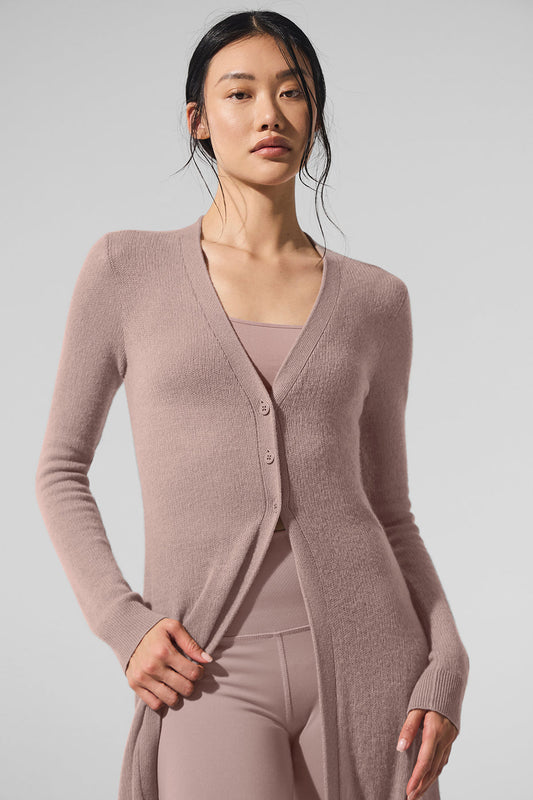 Sheer Cashmere Long Cardigan — Taupe