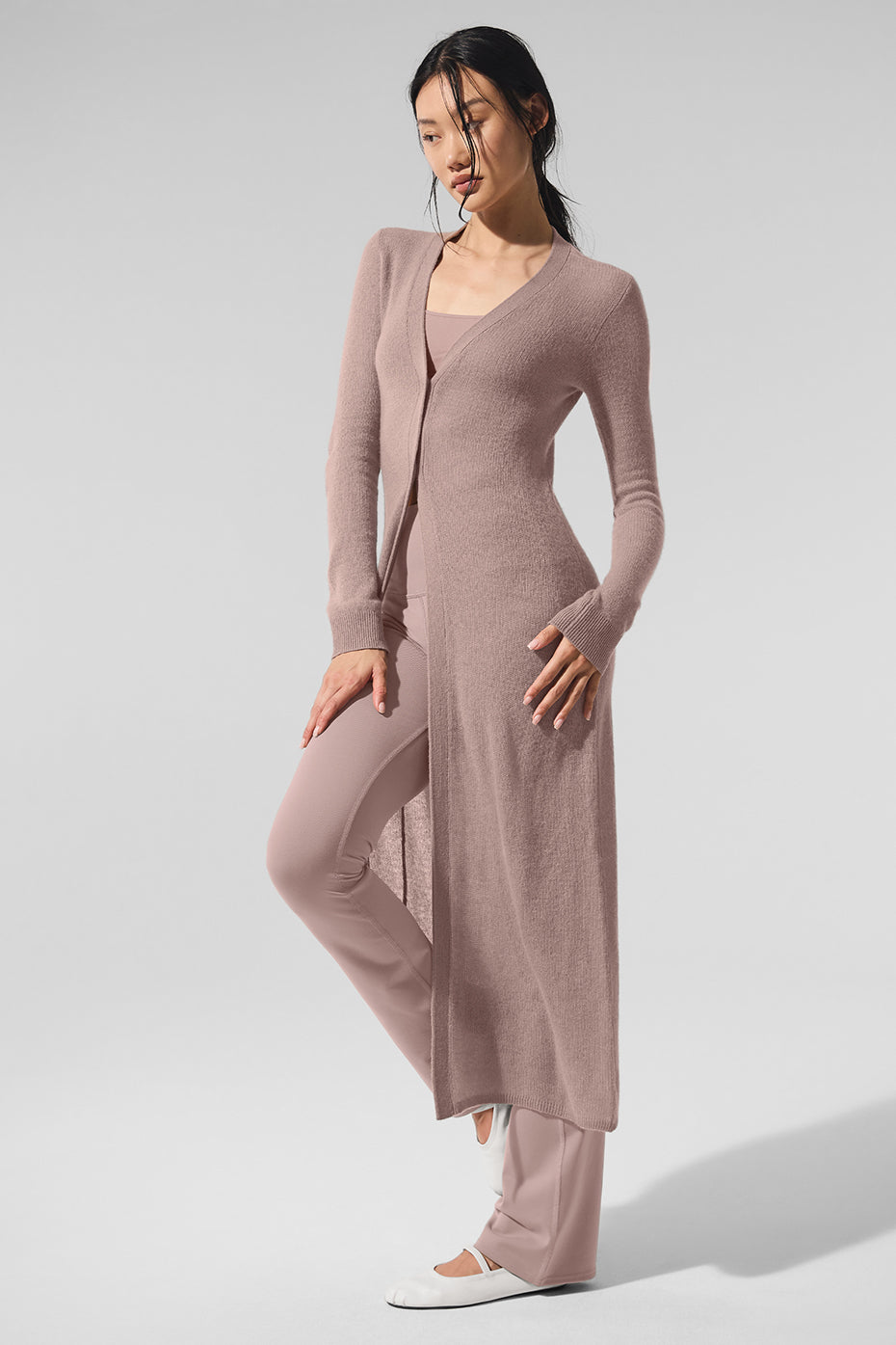 Sheer Cashmere Long Cardigan — Taupe