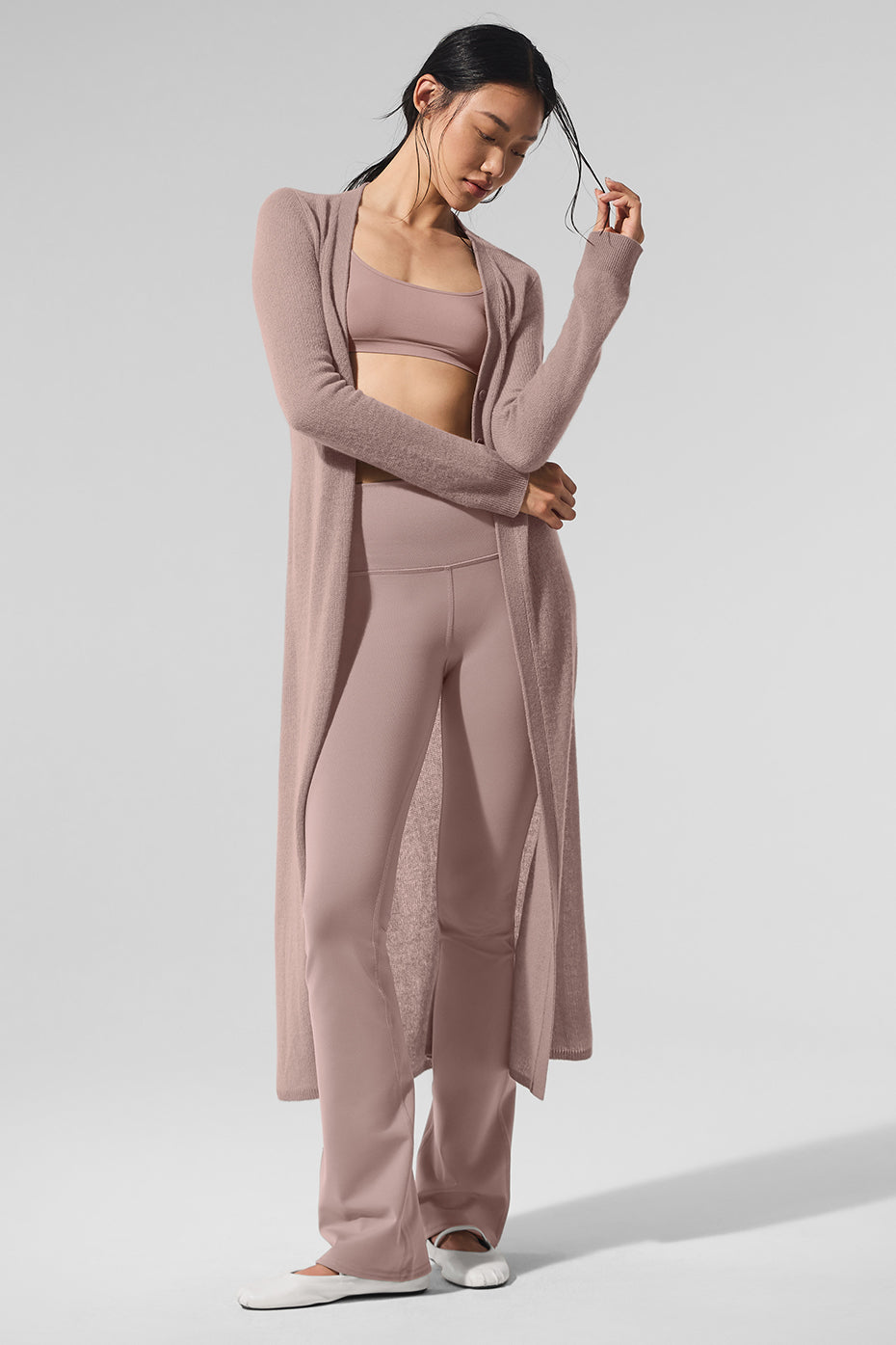 Sheer Cashmere Long Cardigan — Taupe