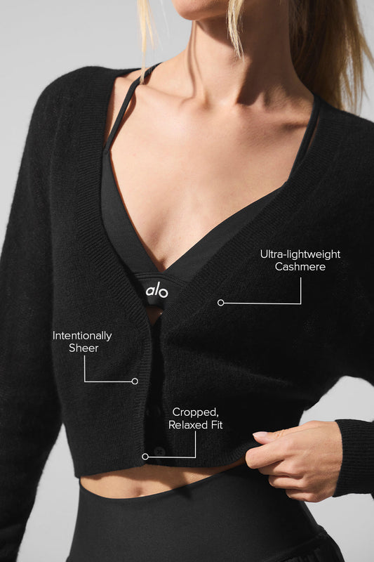 Sheer Cashmere Cropped Cardigan — Black