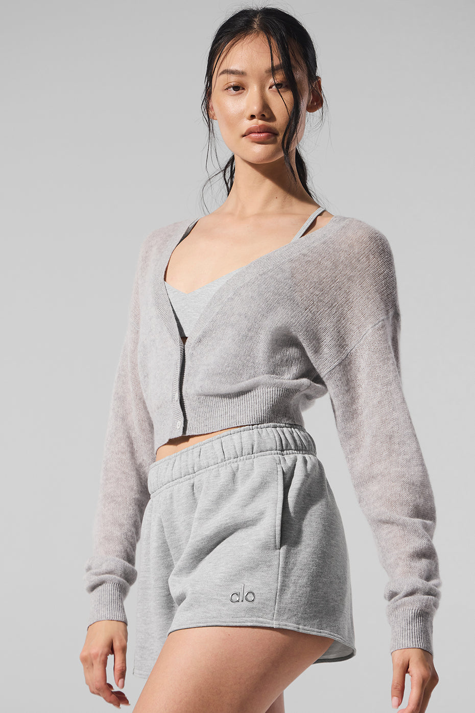 Sheer Cashmere Cropped Cardigan — Athletic Heather Grey