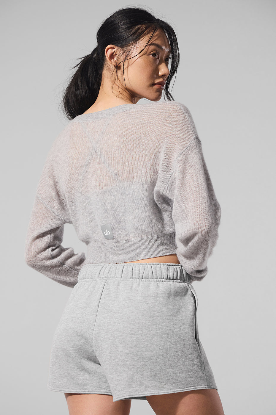 Sheer Cashmere Cropped Cardigan — Athletic Heather Grey