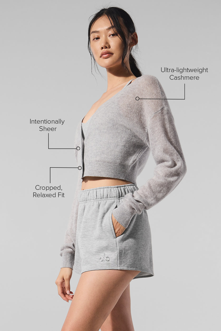 Sheer Cashmere Cropped Cardigan — Athletic Heather Grey