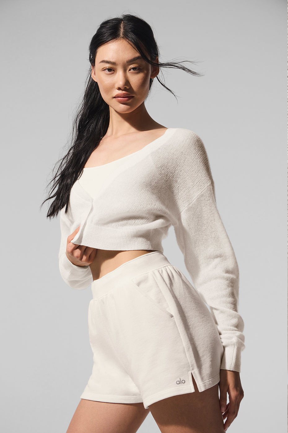 Sheer Cashmere Cropped Cardigan — Ivory