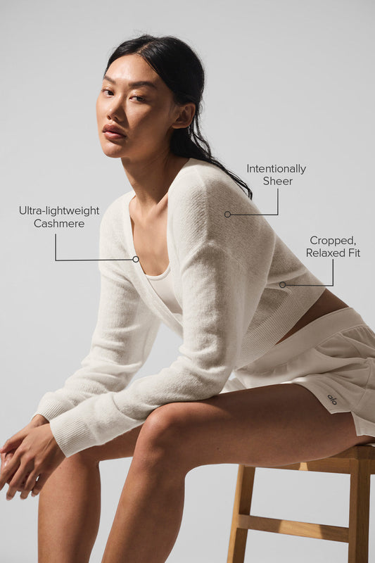 Sheer Cashmere Cropped Cardigan — Ivory