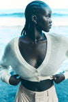 Sheer Cashmere Cropped Cardigan — Ivory