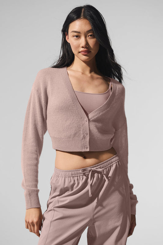 Sheer Cashmere Cropped Cardigan — Taupe
