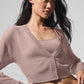 Sheer Cashmere Cropped Cardigan — Taupe