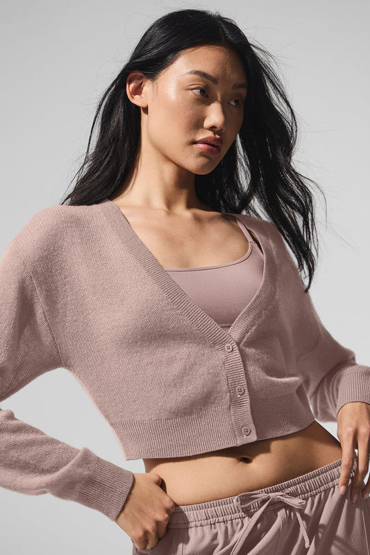 Sheer Cashmere Cropped Cardigan — Taupe