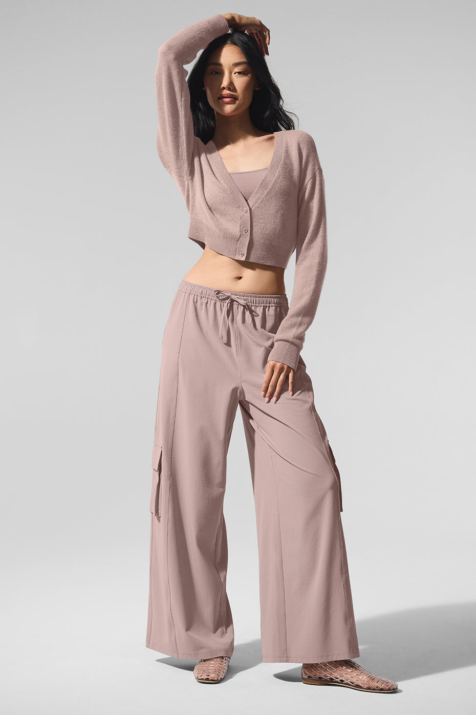 Sheer Cashmere Cropped Cardigan — Taupe