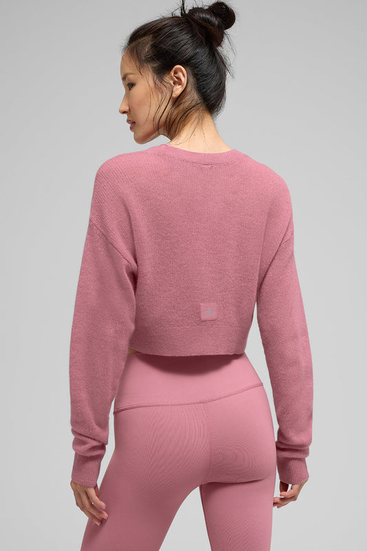 Sheer Cashmere Cropped Cardigan — Pink Wild Rose