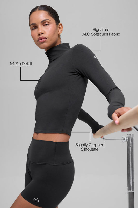 SculptSoft Precision Fit 1/4 Zip Long‑Sleeve — Black