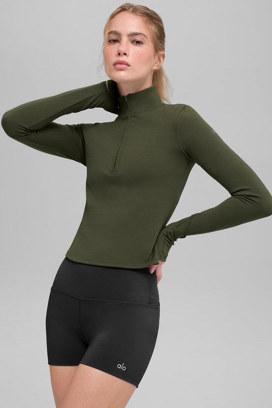 SculptSoft Precision Fit 1/4 Zip Long‑Sleeve — Green Olive