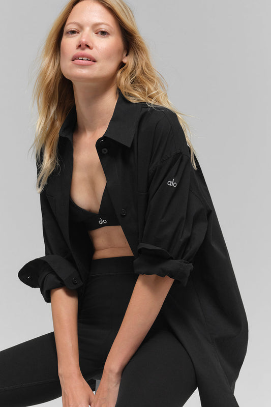 Cotton Real Deal Button Up Long‑Sleeve — Black