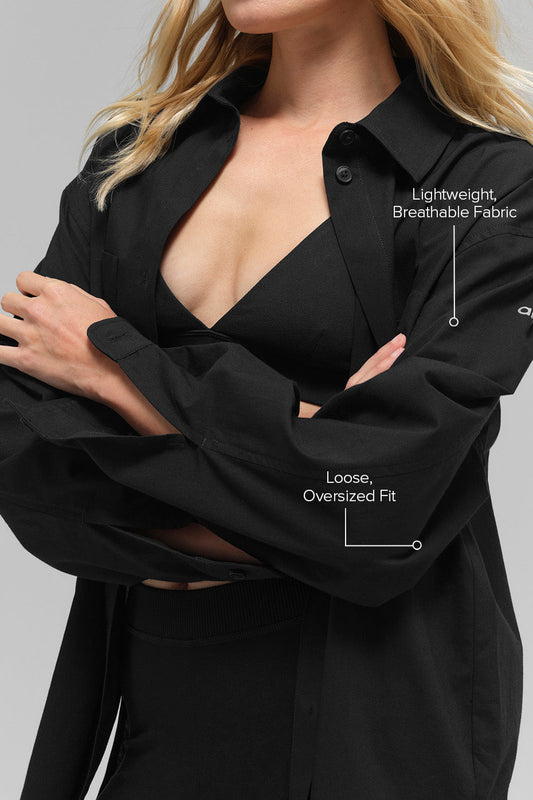 Cotton Real Deal Button Up Long‑Sleeve — Black