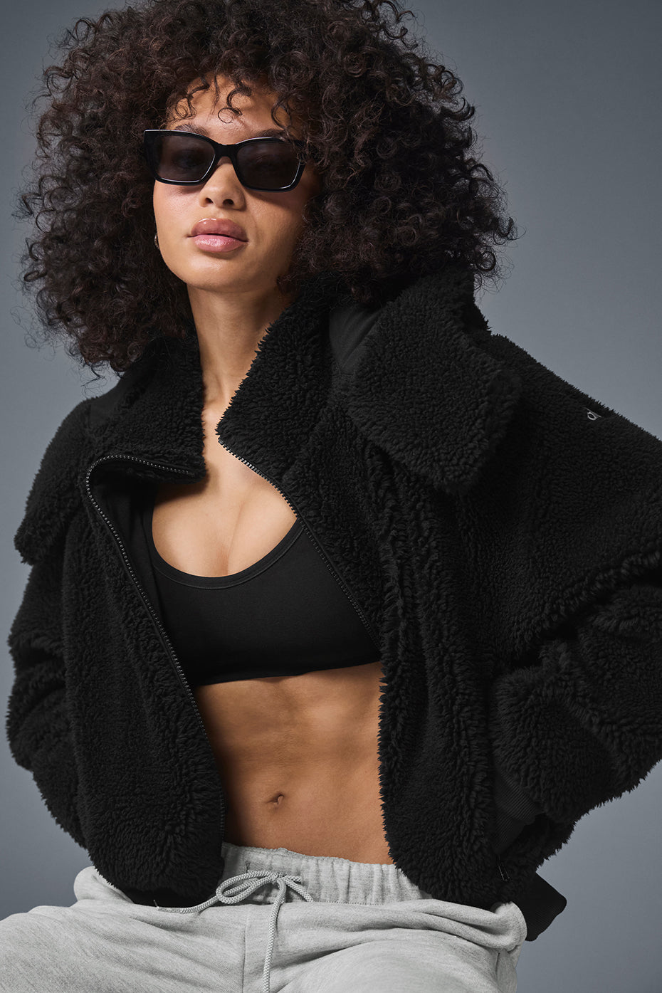 Foxy Sherpa Zip Jacket — Black