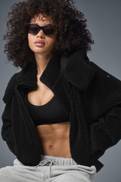 Foxy Sherpa Zip Jacket — Black
