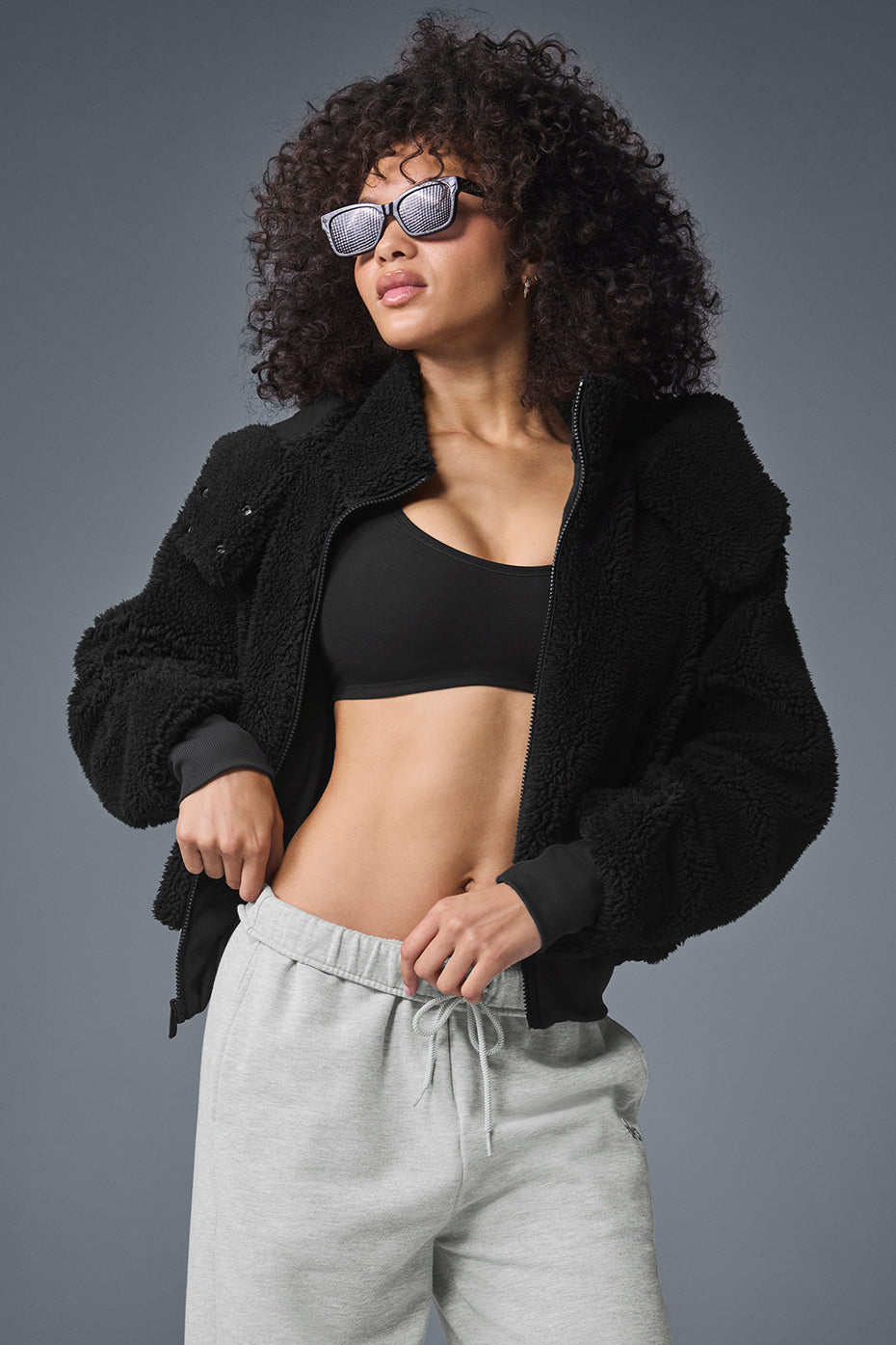 Foxy Sherpa Zip Jacket — Black