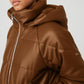 Faux Leather Boss Puffer — Cinnamon Brown